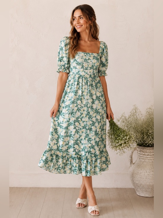 Ivy City Co Dresses & Skirts - Ivy City Co Floral Midi Dress 1X Puff Sleeve Smocked Cottagecore Viscose Blend